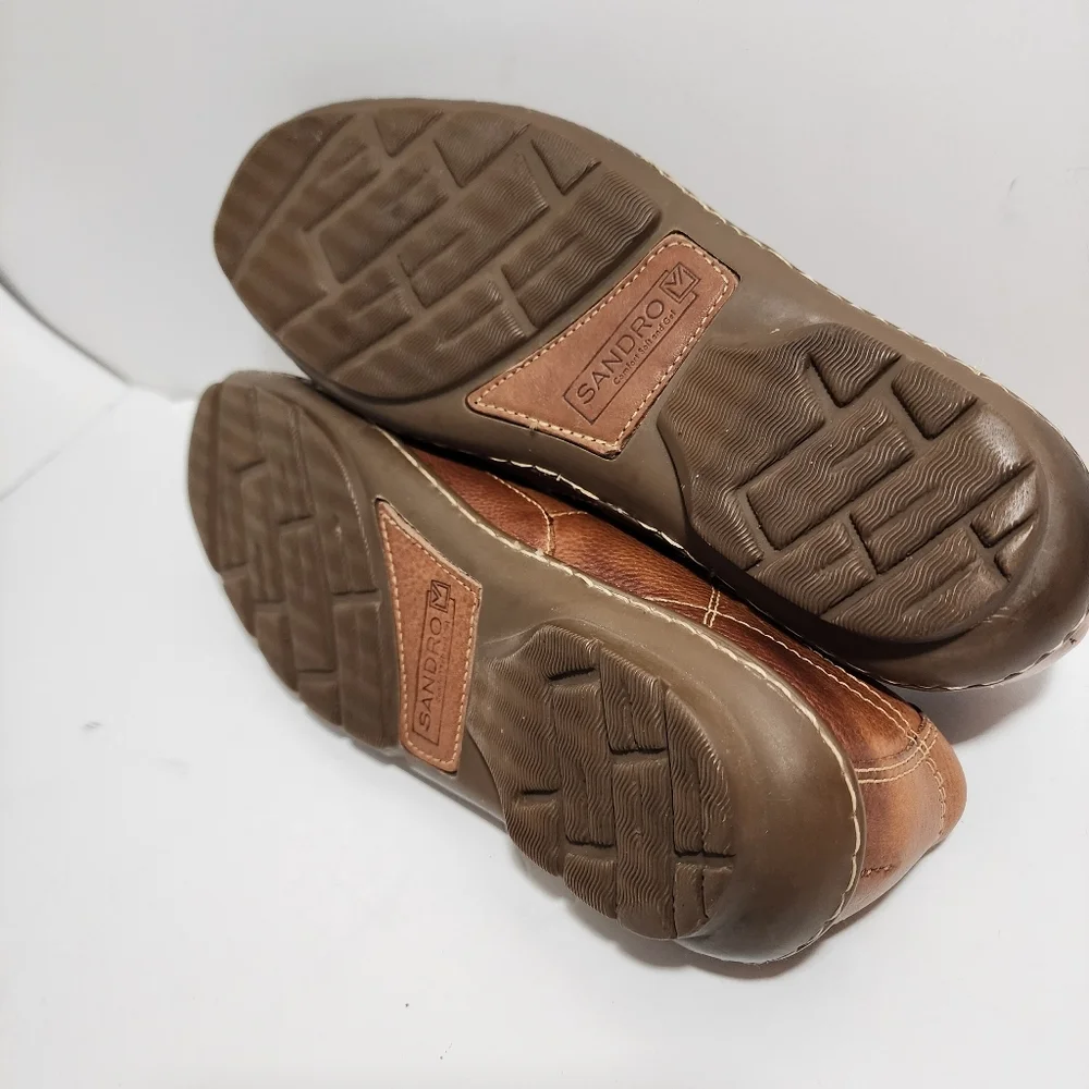 Sandro Mens Tan Leather Fisherman Sandals Size 9.5D Hook And Look Soft and Gel